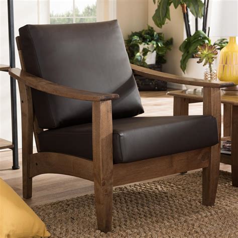 Baxton Studio Pierce Dark Brown Faux Leather Upholstered Accent Chair ...