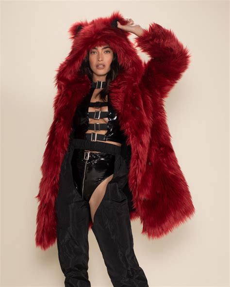 Red Velvet Wolf Classic Faux Fur Coat | Women's - SpiritHoods