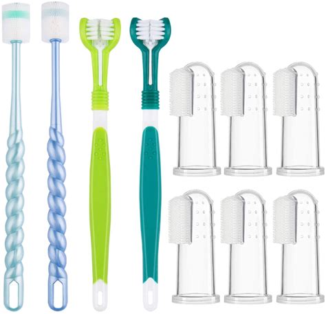 INPHER Dog Toothbrushes,10 PCS Tooth Cleaner Triple Head Toothbrush 360 Degree Toothbrushes Soft ...