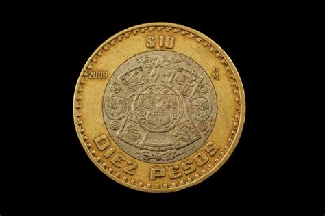 Mexican Ten Peso Coin Isolated on a Black Background Stock Photo - Image of bimetallic, bill ...