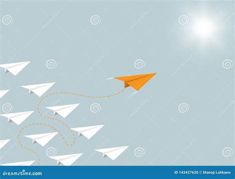 Paper Airplane Competition with Orange Airplane Ahead, Business Competition Leadership Ambitious ...