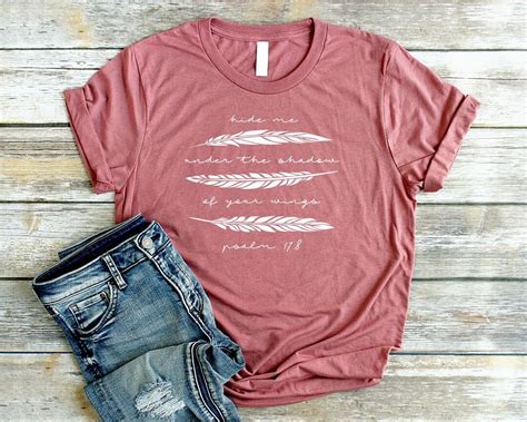 Christian T Shirts for Women Unisex Christian Shirts Bible Verse Shirts Psalm 17:8 Feather ...