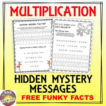 MULTIPLICATION MYSTERY HIDDEN MESSAGE WORKSHEETS by Box of Possibilities