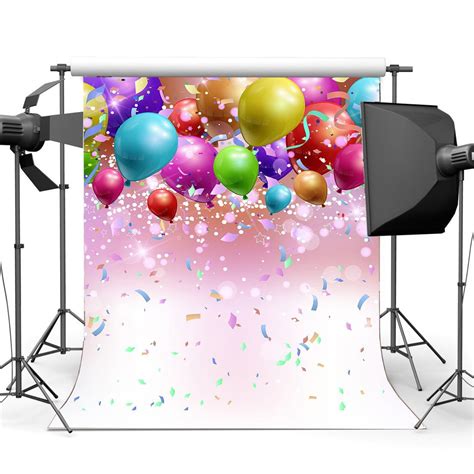 MOHome 5x7ft Photography Backdrop Happy Birthday Colorful Balloons Ribbon Wedding Party ...