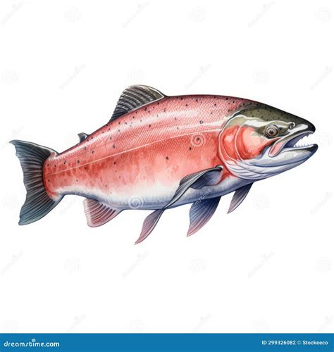 Realistic Color Drawing of a Salmon on White Background Stock ...