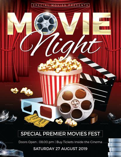 Movie Night Flyer Design Template in Word, PSD, Publisher | Festa de filme, Design de cartazes ...