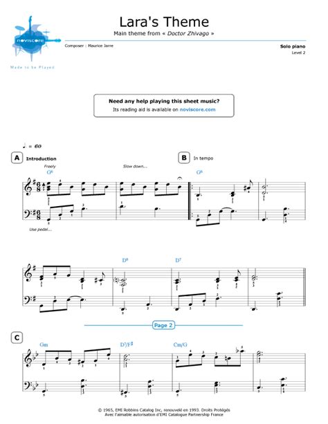 Piano sheet music Lara's Theme (Maurice Jarre) | Noviscore sheets