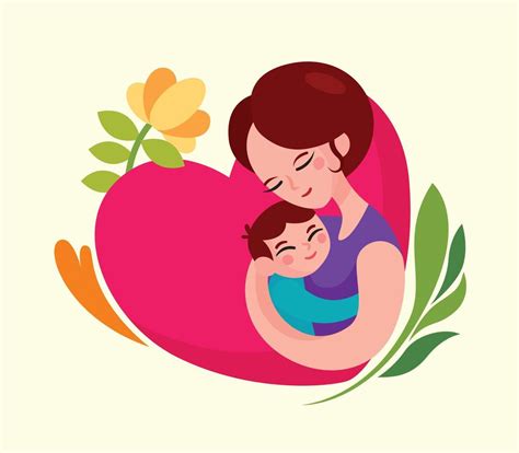 feliz día de la madre madre de dibujos animados sosteniendo a un niño con forma de corazón e ...