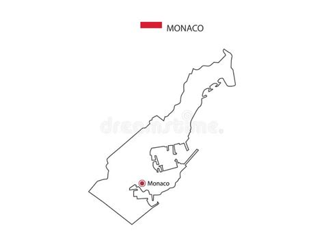 Hand Draw Thin Black Line Vector of Monaco Map with Capital City Monaco ...