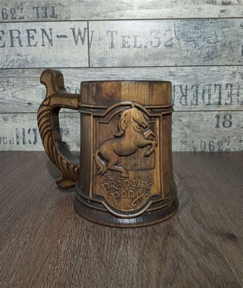 Prancing Pony wooden beer mug, Lord of the things, Groomsman gift, Personalized beer mug, 22oz ...