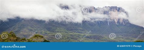 Waterfalls and Clouds at Kukenan Tepui or Mount Roraima. Venezuela Stock Image - Image of forest ...