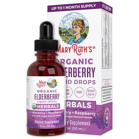 MaryRuth Organics Organic Elderberry Liquid Drops, Herbals, Blueberry + Raspberry, 1 fl oz (30 ...