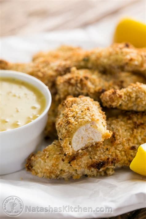 Baked Breaded Chicken Strips Recipe with Honey Mustard Dip