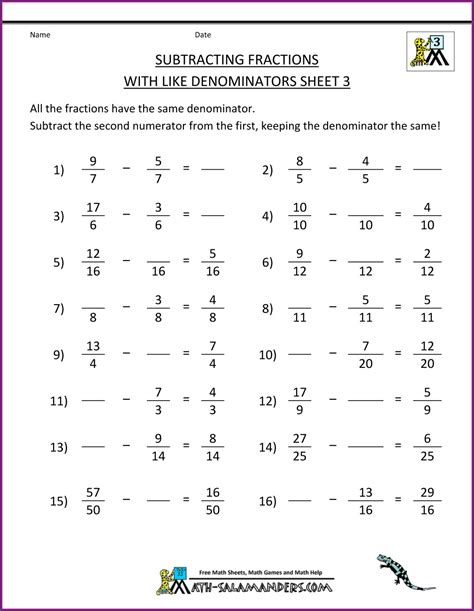 Comparing Fractions With Same Numerator Or Denominator Worksheet ...