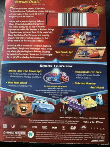 Cars Disney Pixar Widescreen DVD with Bonus Features Mater and the ...