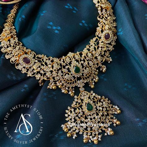 Gold Plated Silver Necklace - South India Jewels