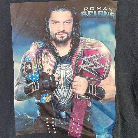 WWE Roman Reigns Vinyl Graphic Shirt Women XL Black Wrestling Champion Belt