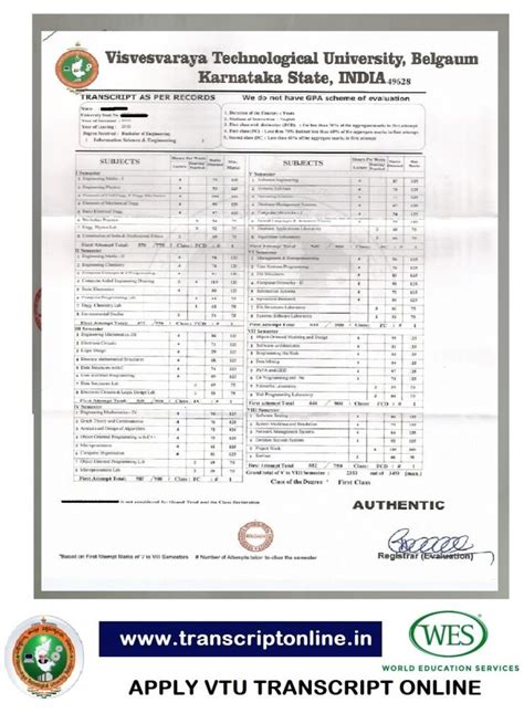 VTU Transcript Online - WES Evaluation Canada Apply