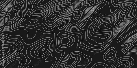 Black background of the topographic map. Topographic map white lines, contour background ...