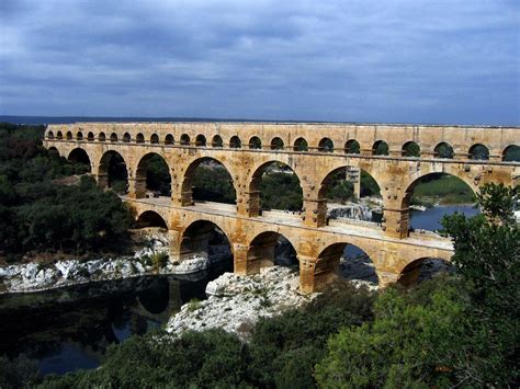 The multiple arches of the Pont du Gard in Roman Gaul (modern-day ...