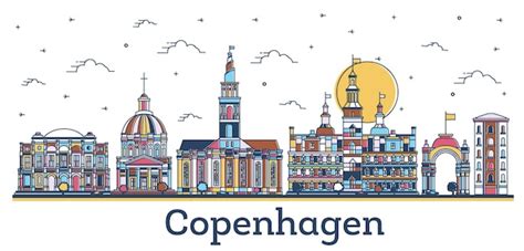 Premium Vector | Outline Copenhagen Denmark City Skyline with Colored ...