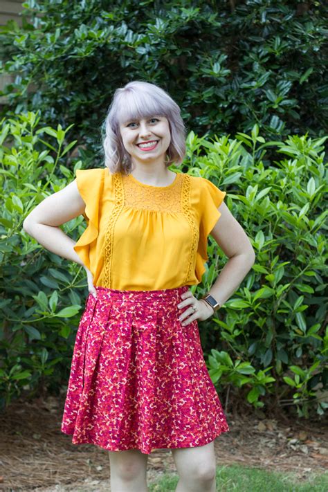 Outfit: Yellow Top, Orange Red Floral Skirt, and Fringe Sandals