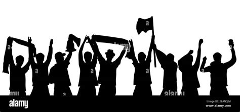 Fans cheering - Black background silhouette Stock Photo - Alamy