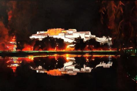 Potala Palace Night View Painting by Mario Carini - Fine Art America