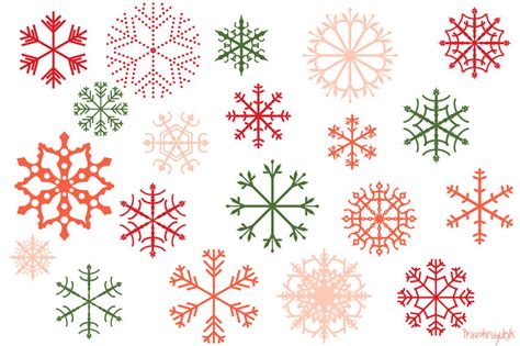 Red Christmas snowflakes clipart set, Pink snowflake clip art, Winter ...