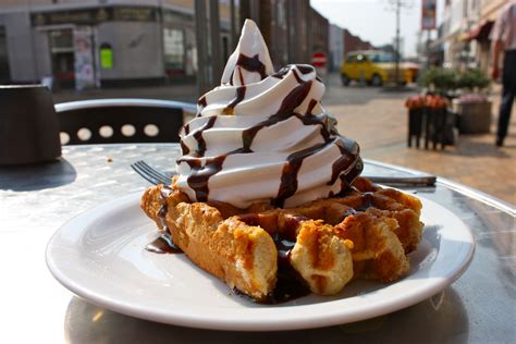 Belgium waffle with ice cream! | Waffle ice cream, Belgium waffles, Desserts