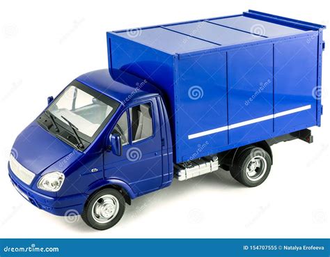 Blue Mail Truck Toy Car. Children`s Toy Plastic Big Car with Isolated on White Background Stock ...