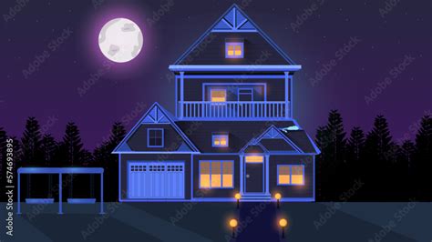 Cartoon House at night Stock Vector | Adobe Stock