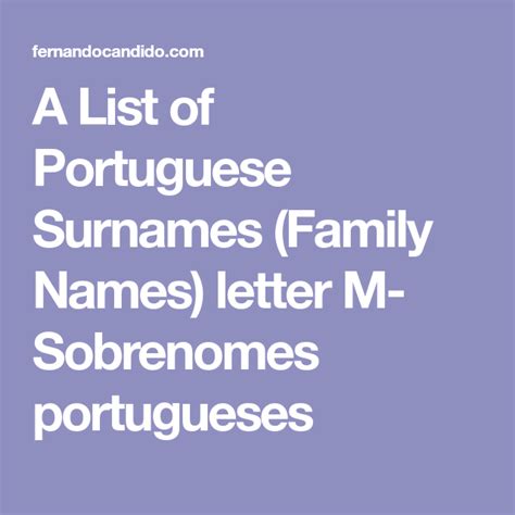 A List of Portuguese Surnames (Family Names) letter M- Sobrenomes ...