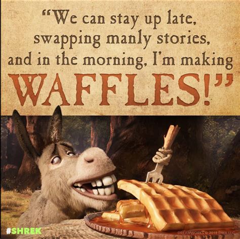 Donkey and his waffles from Shrek | Shrek, Disney movie night, Disney movie night menu