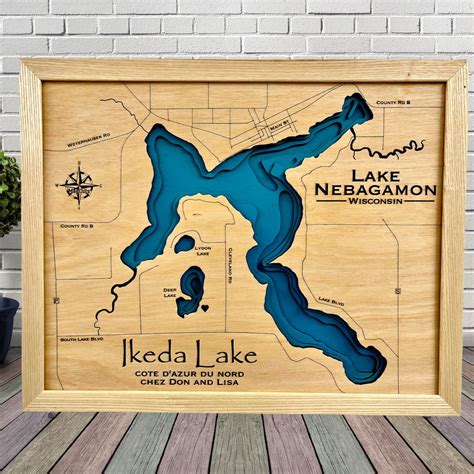 Lake Nebagamon, Custom Wood Map, Lake House Decor, Lake Map, Wood Lake ...