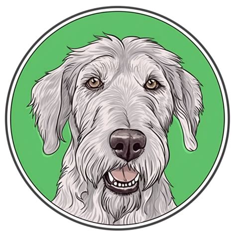 logo, color pencil drawing Irish Wolfhound dog , head, facing front, cute, circle frame, cartoon ...