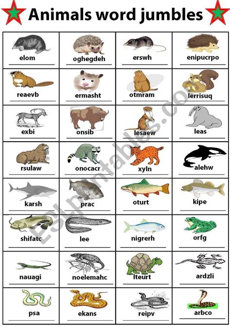 animals word jumbles - ESL worksheet by srare