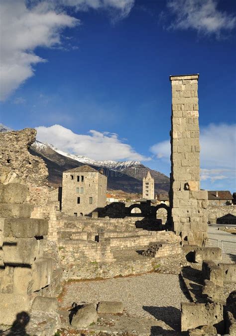 Roman Ruins in Aosta, Italy Stock Photo - Image of theatre, travel ...