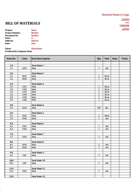 Bill of Materials Template | Calculate Materials Accurately | Download