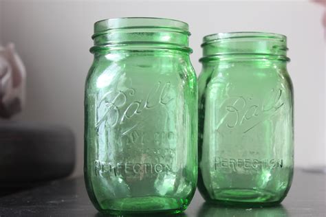 1 GREEN MASON Jar Jars Canning Glass Rustic Vintage Wedding Lime Emerald Green St Patricks Day ...