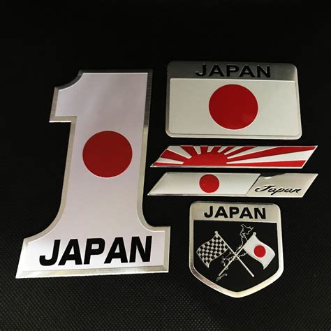 Japanese Flag Car Sticker JAPAN Metal Label Red Sun National Map ...