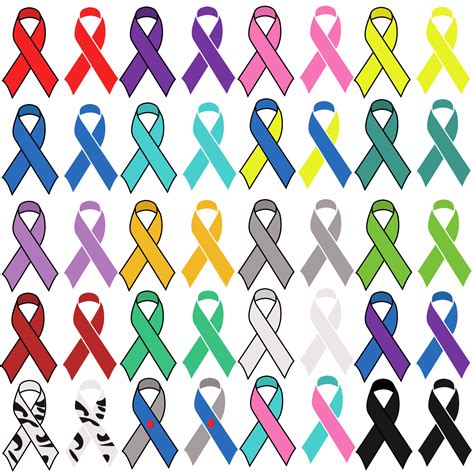 A set of awareness ribbons of different colors, symbolic ribbons to various diseases and health ...