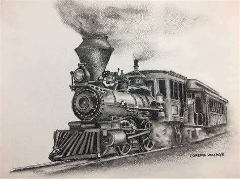 Charcoal sketch of a steam train for my Grandson. | Train artwork, Train drawing, Train sketch