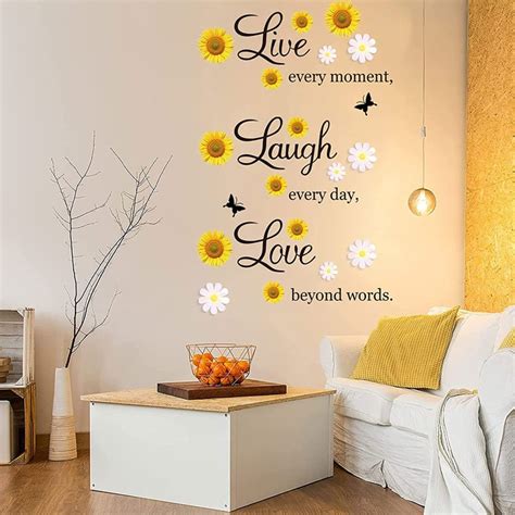 4 Sheets Inspirational Quotes Wall Decals Vinyl Sunflower Daisy Wall ...