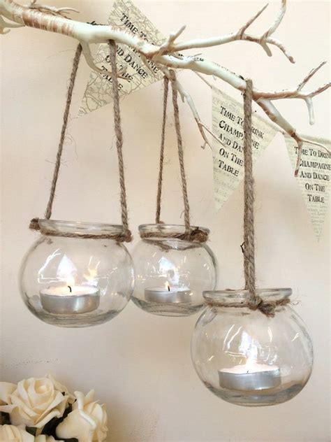 Set of 3 Clear Glass Hanging Tea Light Holders Candle Jar Lantern Wedding Decor | Hanging tea ...