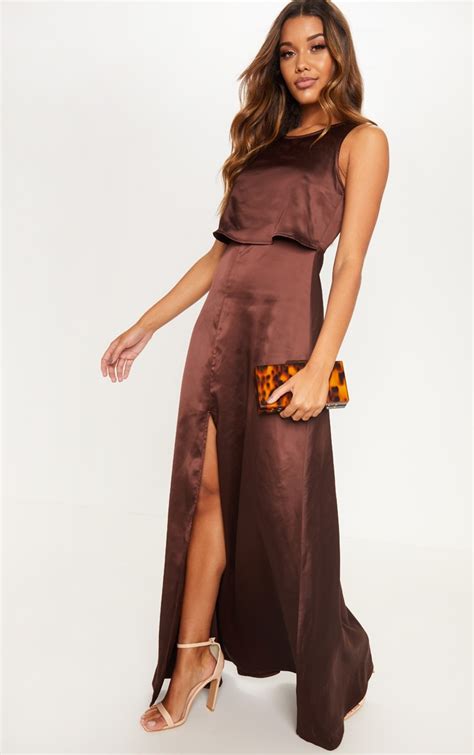 Chocolate Brown Bonded Maxi Dress | Dresses | PrettyLittleThing