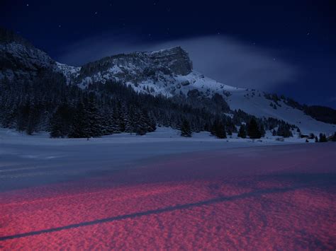 Papier peint Montagnes, nuit, hiver, neige, paysage, France HD: large: haute définition: FullScreen