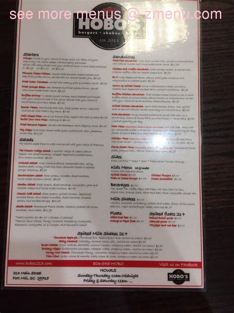 Online Menu of Hobos Restaurant, Fort Mill, South Carolina, 29715 - Zmenu