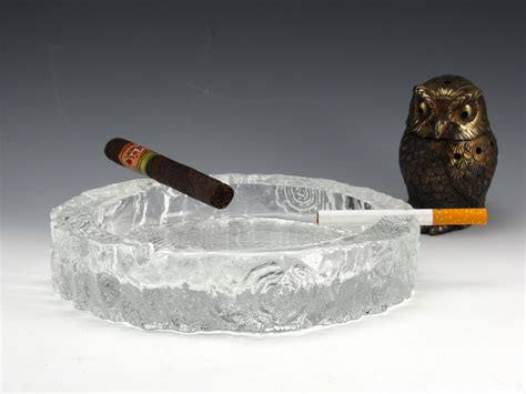 Large Glass Ashtray in Crystal Bark Glass Retro Modern - Big Ashtray