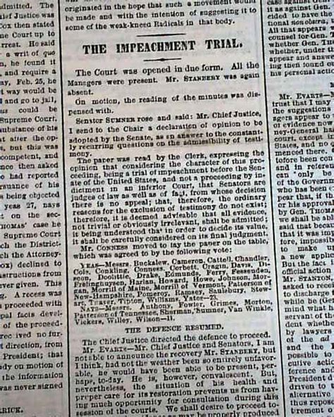 IMPEACHMENT TRIAL President Andrew Johnson Reconstruction Era 1868 NYC ...